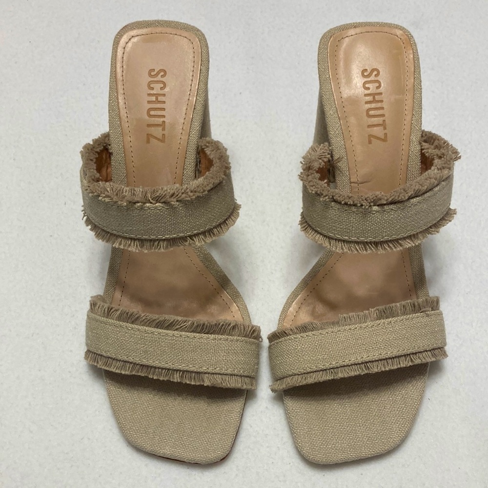 SCHUTZ Tan Frayed Strap Sandals